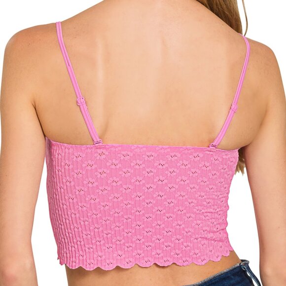Seamless Lace Bralette Tank with Bra Pads in Candy Pink - Picture 2 of 2